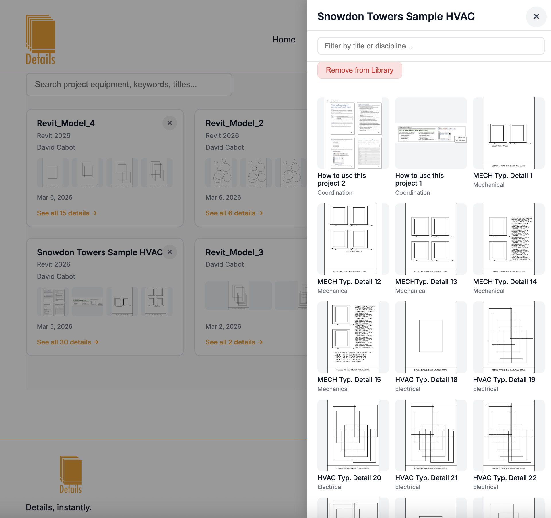 Firm Library — detail panel with search