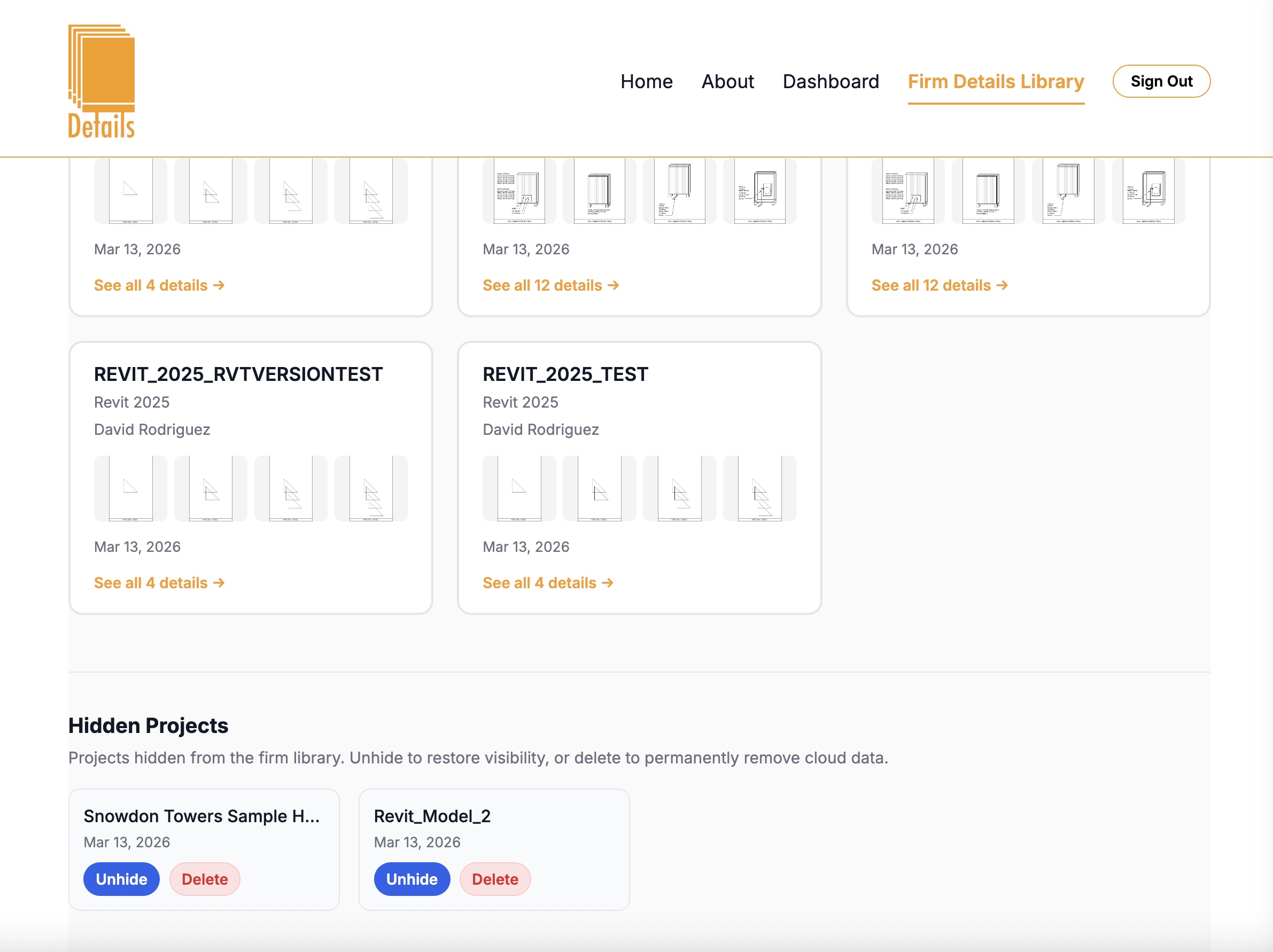 Firm Library — hidden projects and admin controls
