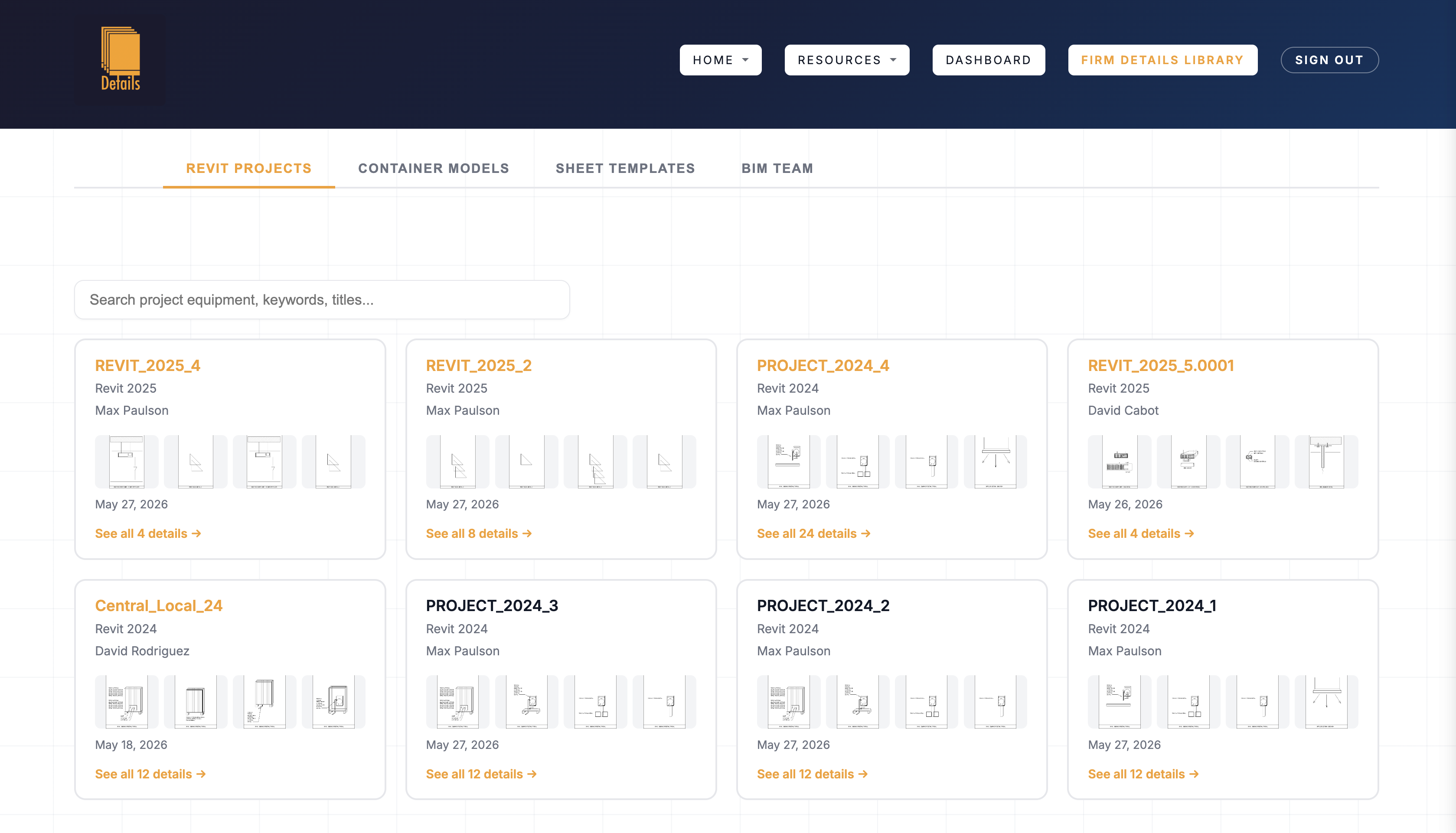 Firm Library — Revit projects organized by sync date