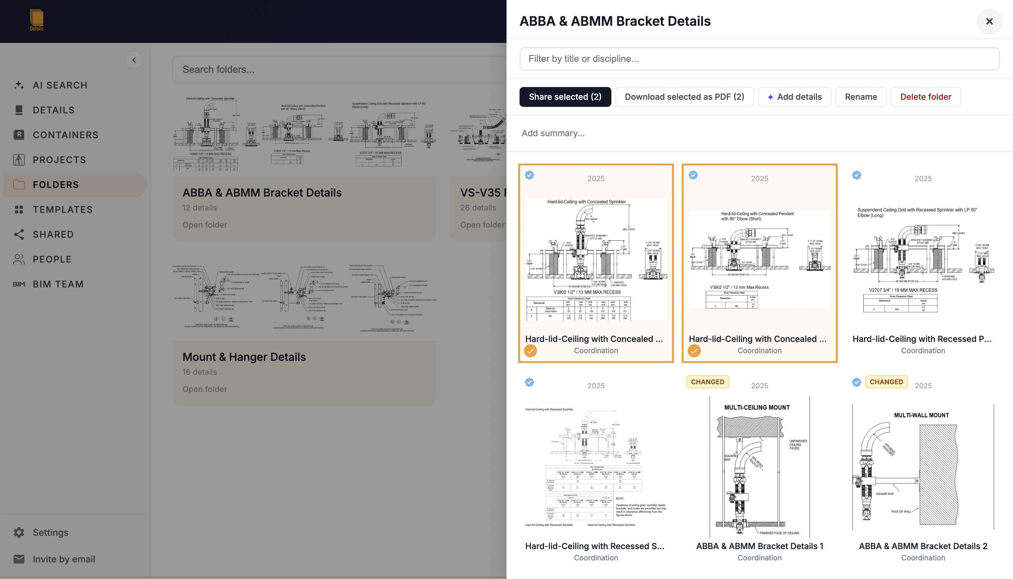 Folders tab with a folder of selected Revit details open