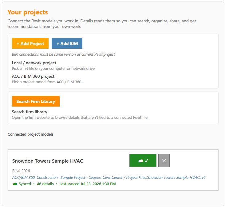 Details Link Manager showing project connections