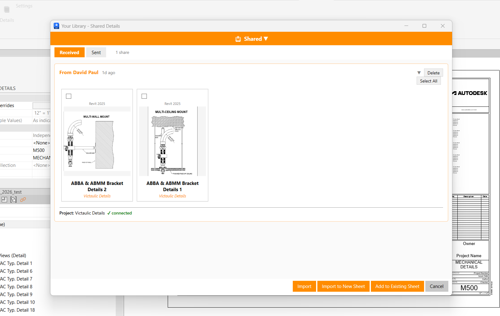 Shared Details inbox inside the Details Revit add-in