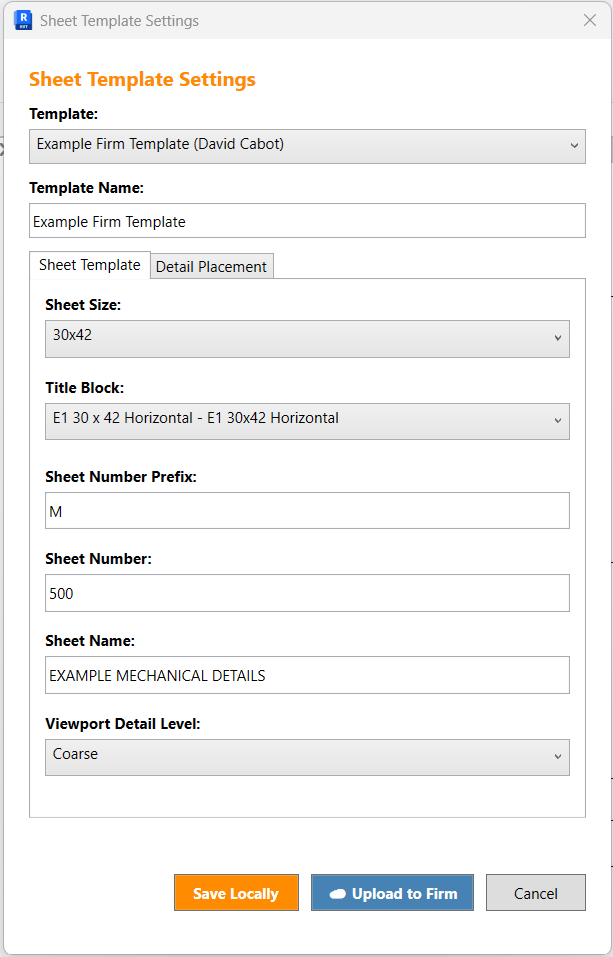 Details sheet template settings